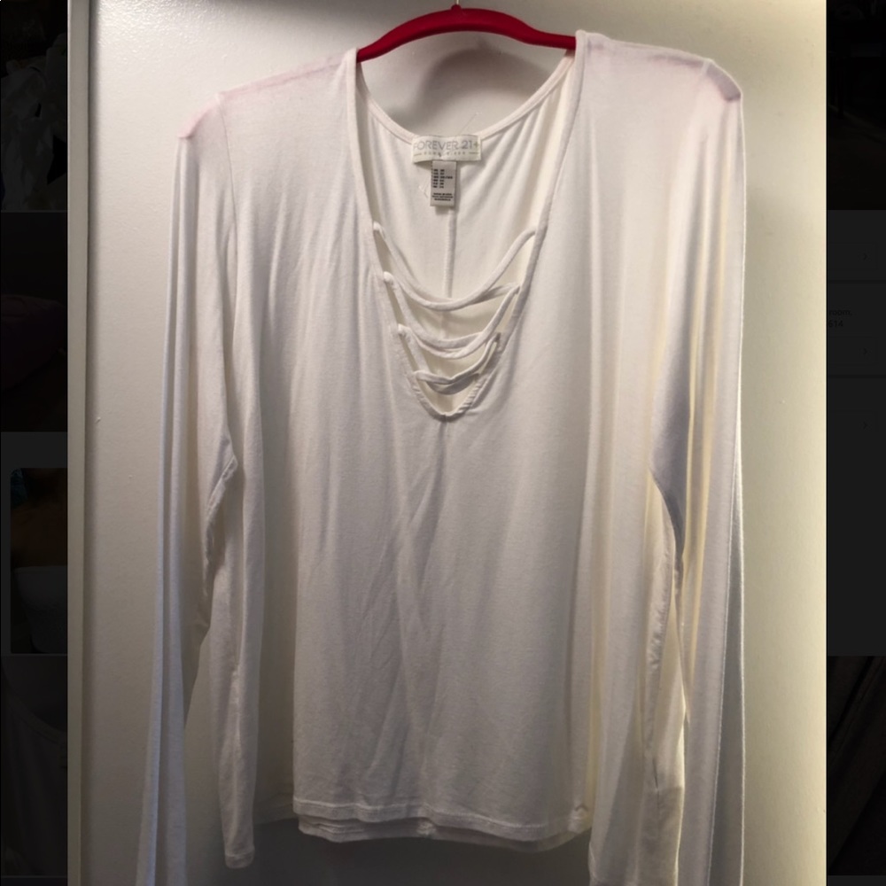 3X Cross front forever21 top white blouse